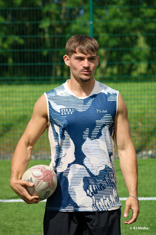 Mens Summer 7s club vest - Cloud glitch - Navy